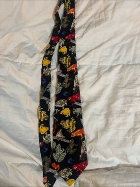Nicole Miller vintage 1997 Frog Pattern Black Silk Tie with Colorful Frogs (#20)